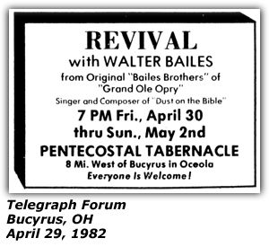 Promo Ad - Revival - Pentecostal Tabernacle - Bucyrus, OH - Walter Bailes - April 1982