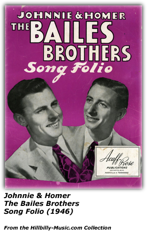 Johnnie and Homer The Bailes Brothers Song Folio - 1946
