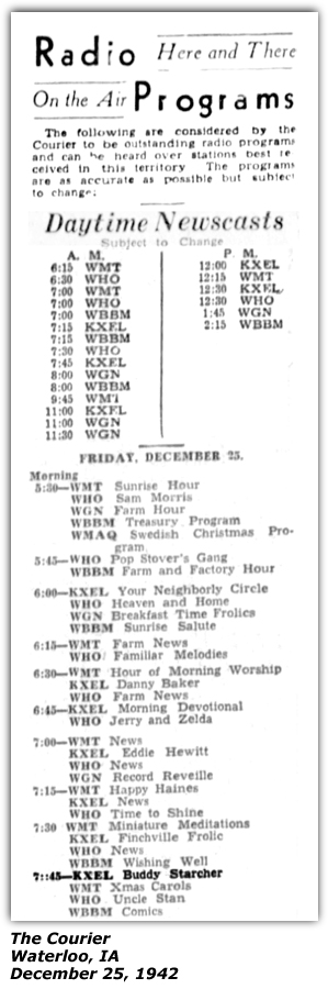 Radio Programs - KXEL - Waterloo, IA - Buddy Starcher - December 1942