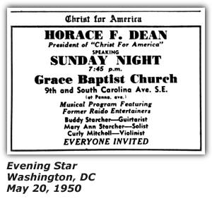 Grace Baptist Church - Horace F. Dean - Buddy Starcher - Mary Ann Starcher - Curly Mitchell - May 1950
