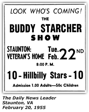 Promo Ad - Buddy Starcher Show - Staunton Veteran's Home - Staunton, VA - February 1955