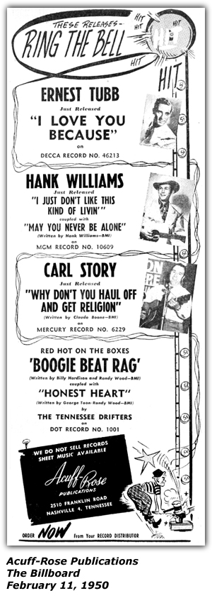 Promo Ad - Acuff-Rose Publications - Why Don't You Haul Off And Get Religion - Billboard - February 1950