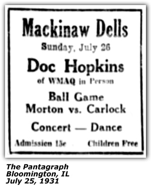 Promo Ad - Mackinaw Dells - Bloomington, IL - Doc Hopkins - July 1931