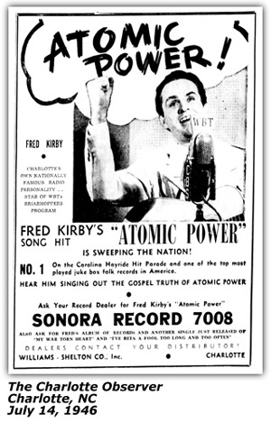 Fred Kirby - Atomic Power Promo - Sonora Ad - Charlotte Observer - 1946
