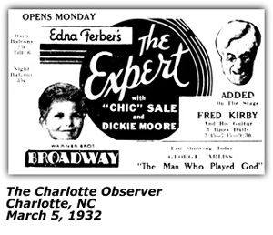 Promo Ad - Fred Kirby - Charlotte Observer - 1932