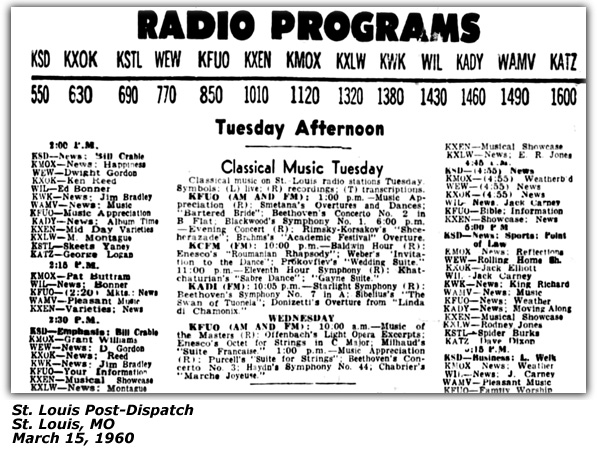 Radio Log - KSTL - St. Louis, MO - Skeets Yaney - March 1960
