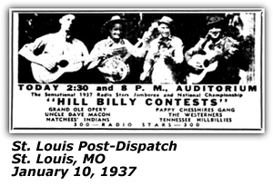 Promo Ad - Hill Billy Contests - January 1937 - St. Louis
