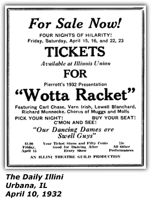 Promo Ad - Illini Theatre Guild - Lowell Blanchard - Wotta Racket - April 1932