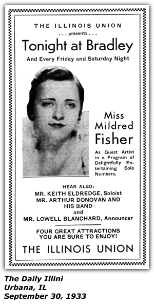 Promo Ad - Bradley - Illinois Union - Mildred Fisher - Lowell Blanchard - September 1933