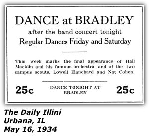 Promo Ad - Bradley - Dance - Lowell Blanchard - Nat Coben - May 1934