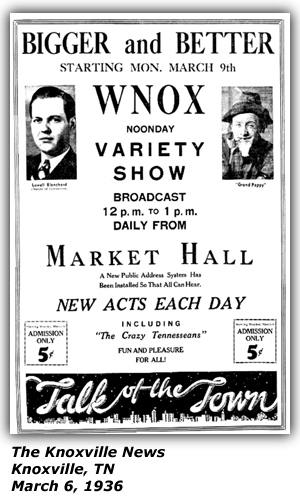 Promo Ad - Talk of the Town - Lowell Blanchard - Grandpapy (Archie Campbell) - March 1936