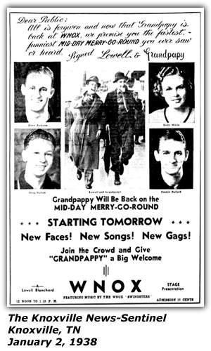 Promo Ad - Mid-Day Merry-Go-Round - Lowell Blanchard - Grandpappy - January 1938