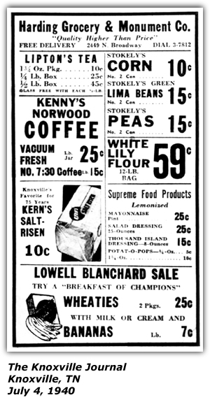 Promo Ad - Harding Grocery - Lowell Blanchard Sale - Wheaties - July 1940