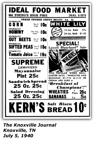 Promo Ad - Ideal Food Market - Lowell Blanchard Sale - Wheaties - July 1940