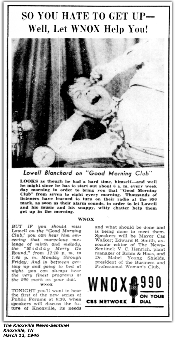 Promo Ad - WNOX - Lowell Blanchard - March 1946