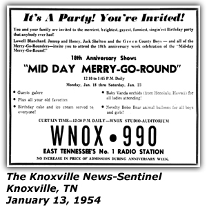 Promo Ad - WNOX Mid-Day Merry-Go-Round - Lowell Blanchard - January 1954