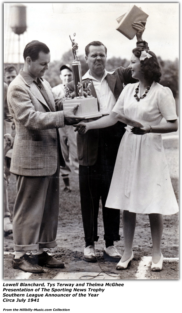 Lowell Blanchard - Tys Terway - Thelma McGhee - Sporting News Trophy Presentation - July 1941