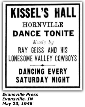 Promo Ad - Kissel's Hall - Hornville, IN - May 1946 - Ray Geiss and his Lonesome Valley Cowboys