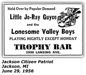 Promo Ad - Trophy Bar - Jackson, MI - Little Jo - Ray Guyce - Lonesome Valley Boys