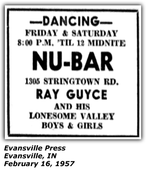 Promo Ad - Nu-Bar - Evansville, IN - February 1957 Ray Geiss and his Lonesome Valley Cowboys and Cowgirls