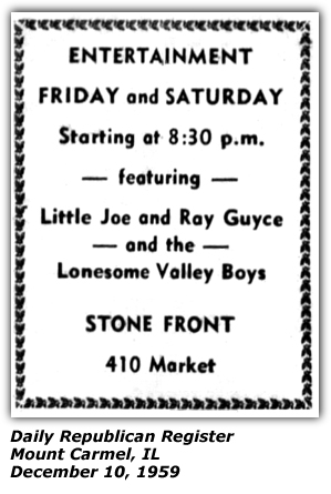 Promo Ad - Stone Front - Mount Carmel, IL - December 1959 - Little Joe and Ray Guyce and the Lonesome Valley Cowboys