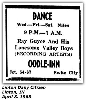 Promo Ad - Oodle Inn - Linton, IN - April 1965 - Ray Guyce and His Lonesome Valley Boys