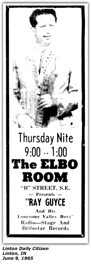 Promo Ad - The Elbo Room - Linton, IN - June 1965 - Ray Guyce