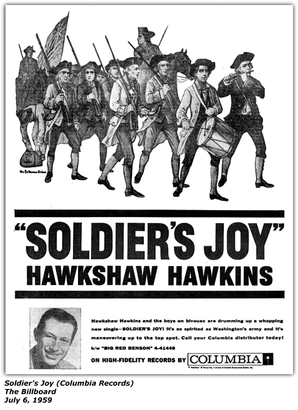 Promo Ad - Billboard - Hawkshaw Hawkins - Soldier's Joy - July 6, 1959