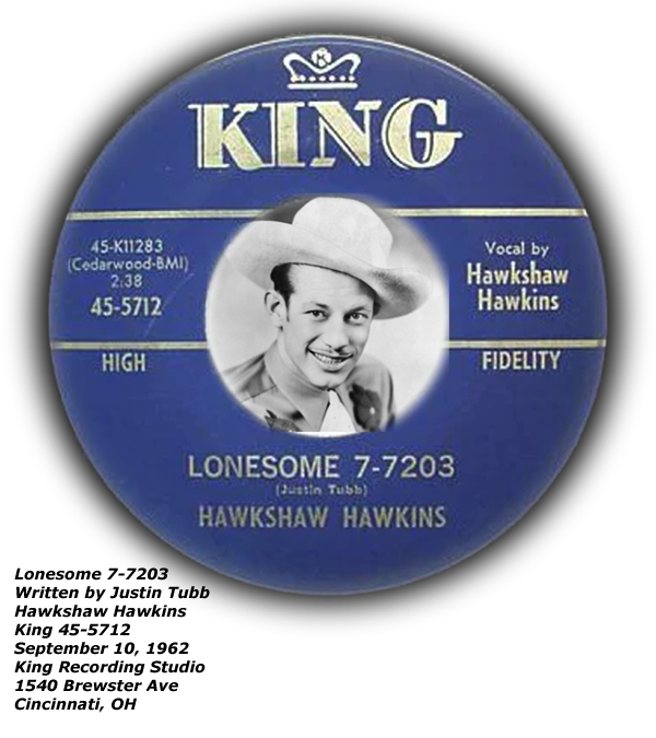 King 45-5712 - Hawkshaw Hawkins - Lonesome 7-7203 - Sep 1962