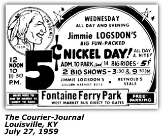 Promo Ad - Jimmie Logsdon - Fontaine Ferry Park - 1959