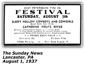 Sleepy Hollow Cowboys East Petersburg Fire Co Festival August 1 1937