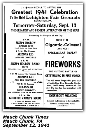 Sleepy Hollow Ranch Gang Lehighton Fair Grounds September 12 1941