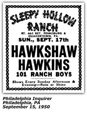 Hawkshaw Hawkins Sleepy Hollow Ranch September 15 1950