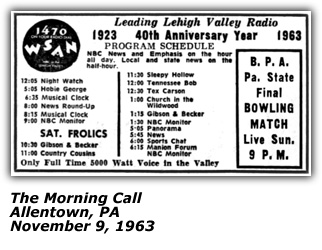 WSAN Radio Log Nov 9 1963