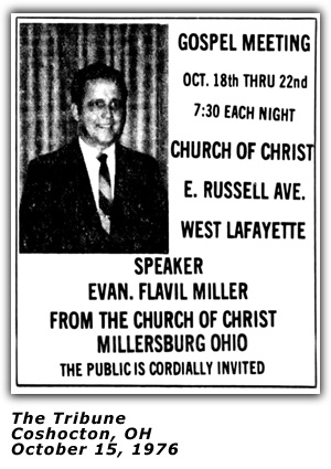 Promo Ad - Gospel Meeting Church of Christ; Millersburg, OH; Flavil Miller; October 1976