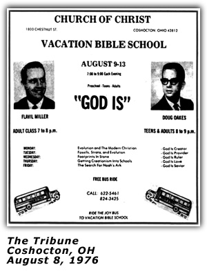 Promo Ad - Church of Christ - Vacation Bible School; Flavil Miller; Coschocton, OH; August 1976