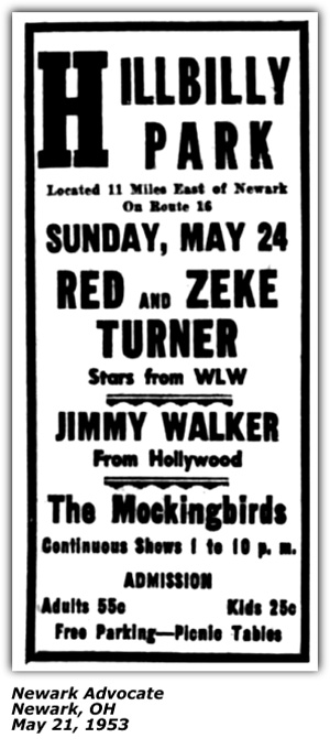 Promo Ad - Hillbilly Park - Jimmy Walker - Newark, OH - May 1953