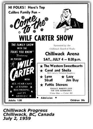 Promo Ad - Wilf Carter - Lazy Jim Day - Chilliwack BC Canada - 1959