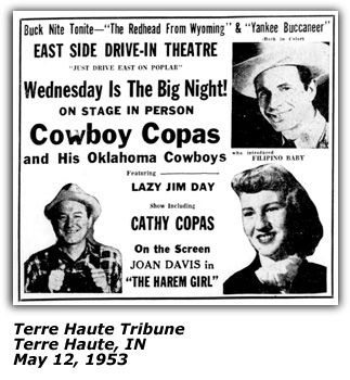 Promo Ad - Cowboy Copas - Lazy Jim Day - Terre Haute IN - 1953