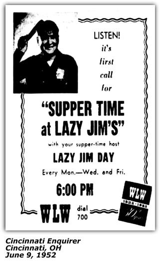 Promo Ad - WLW - Supper Time at Lazy Jim's - Lazy Jim Day - 1952