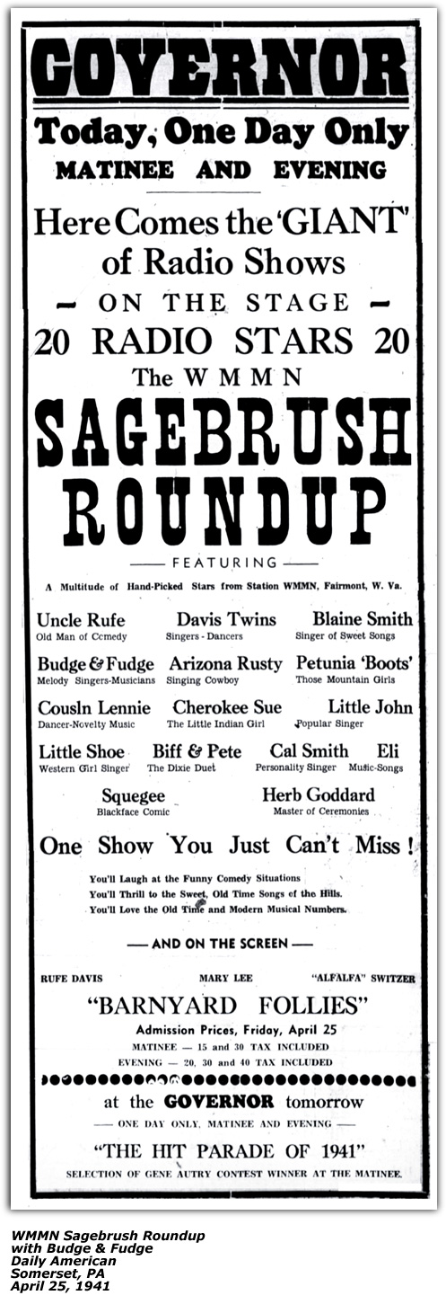 Mayse Brothers Sagebrush Roundup Promo Ad - April 1941