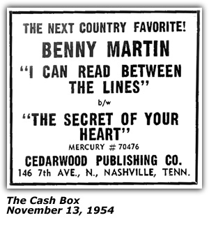 Promo Ad - The Cash Box - Benny Martin - I Can Read Between The Lines - November 1954