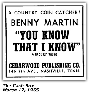 Promo Ad - The Cash Box - Benny Martin - You Know That I Know - March 1955