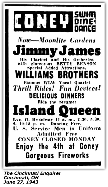 Williams Brothers - Moonlite Gardens - Coney Island - Jimmy James - 1943