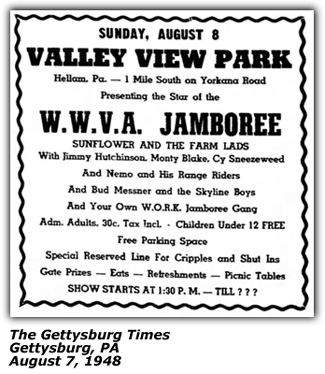 Promo Ad - Monty Blake - Valley View Park - August 1948