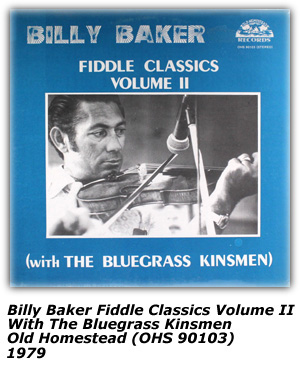 LP Cover - Billy Baker Fiddle Classics Volume Two - With The Bluegrass Kinsmen - Old Homestead OHS 90103 - 1979