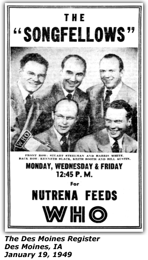 Promo Ad - Nutrena Feeds - WHO - Des Moines, IA - The Songfellows - Stuart Steelman - Harris White - Kenneth Black - Keith Booth - Bill Austin - 1949