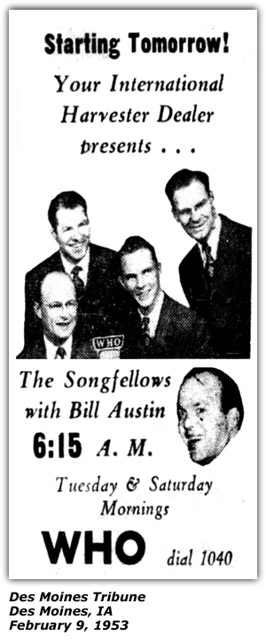 Promo Ad - Harvester Dealer Presents - WHO - Des Moines, IA - The Songfellows - Bill Austin - 1953