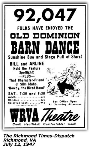 Promo Ad - WRVA Old Dominion Barn Dance - WRVA Theatre - Richmond, VA - Hillbilly Easter Parade - Red Murphy - Slim Idaho - March 1948