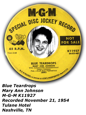 MGM 11927 - Mary Ann Johnson - Blue Teardrops - 1954
